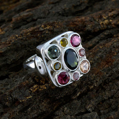 Julia Navratna ring for women with multicolored gemstones set in a silver square design