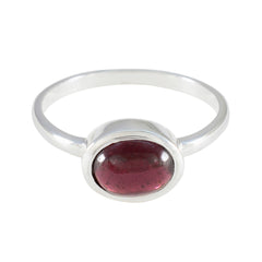 Nisa Red Solitaire Ring Oval Gemstone Silver Band Garnet Red