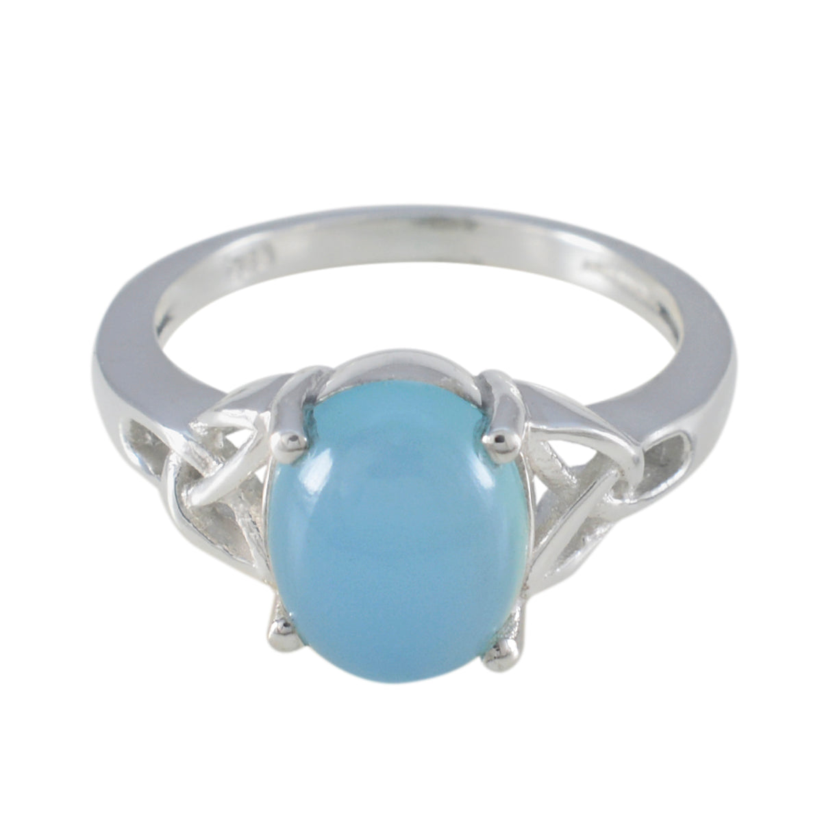 Paula Heritage Blue Solitaire Ring with Silver Band Blue Chalcedony Blue