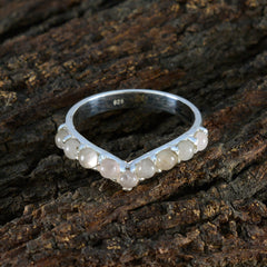 Hua silver ring with small pink gemstones arranged in a V shape pink gemstone ring for women