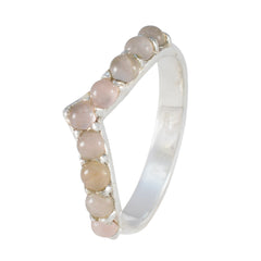 Hua pink gemstone ring for women with round soft pink and beige stones set on a silver band