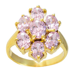 Hina pink gemstone statement ring with multiple oval pink stones set in a gold band