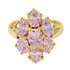 Hina pink gemstone statement ring with multiple oval pink stones set in gold band