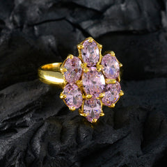 Hina gold ring featuring pink gemstone statement ring design with multiple oval pink stones