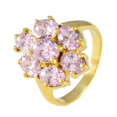 Hina pink gemstone statement ring featuring multiple oval pink stones set in a gold band