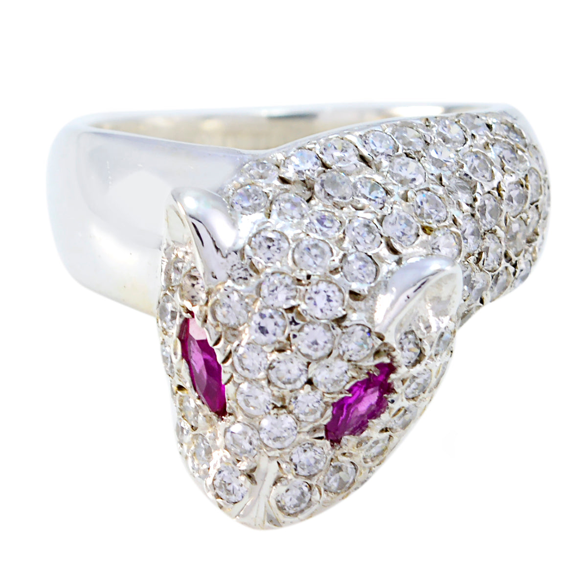 Eliza silver ring with pink gemstone statement ring design and clear crystal accents
