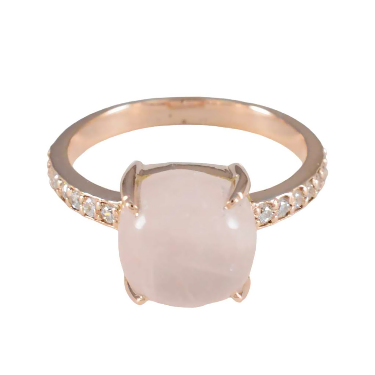 Milagros Pink Halo Gemstone Ring with Sparkling Band Rose Quartz Pink