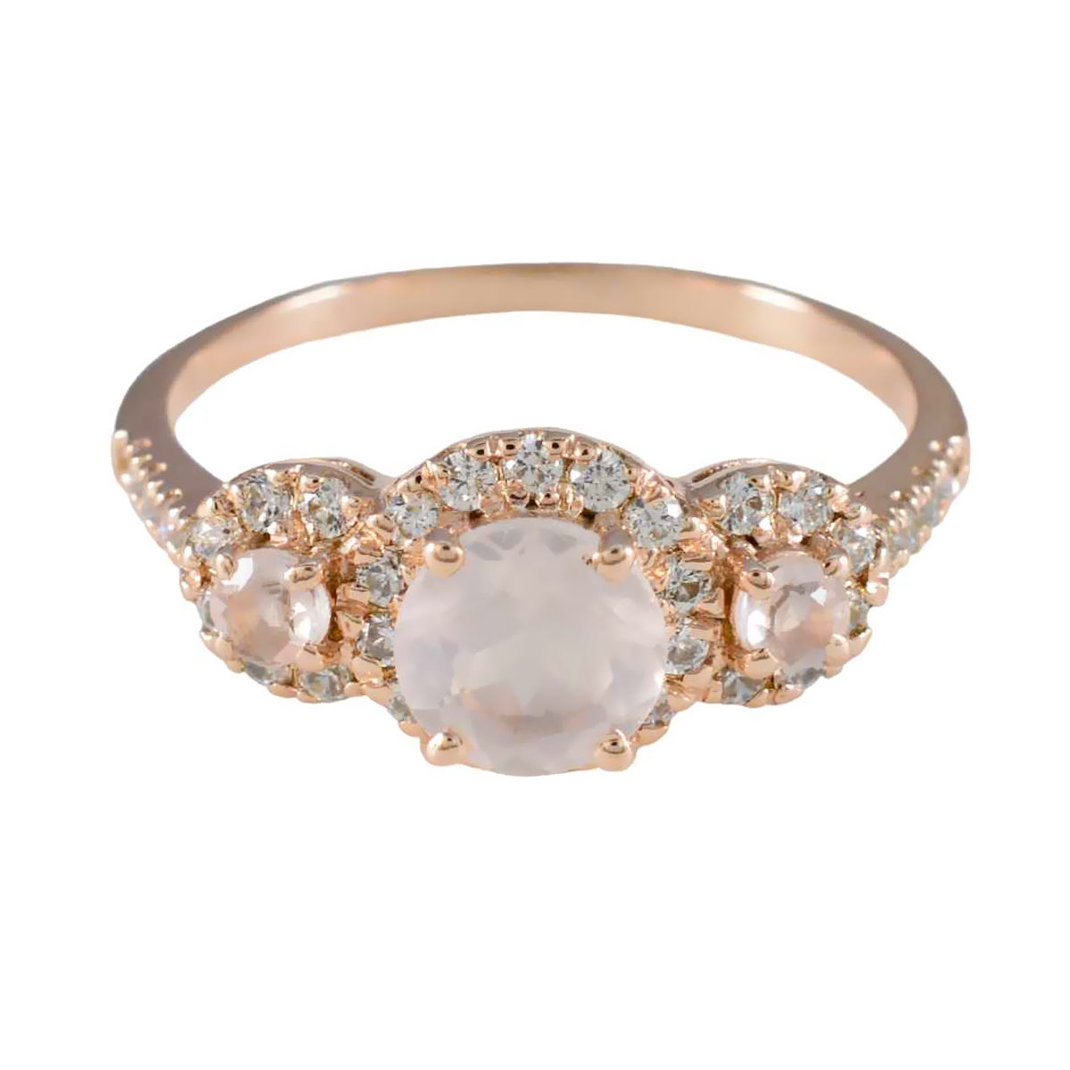 Soo-jin Pink Halo Ring for Women with Gemstones Rose Quartz Pink
