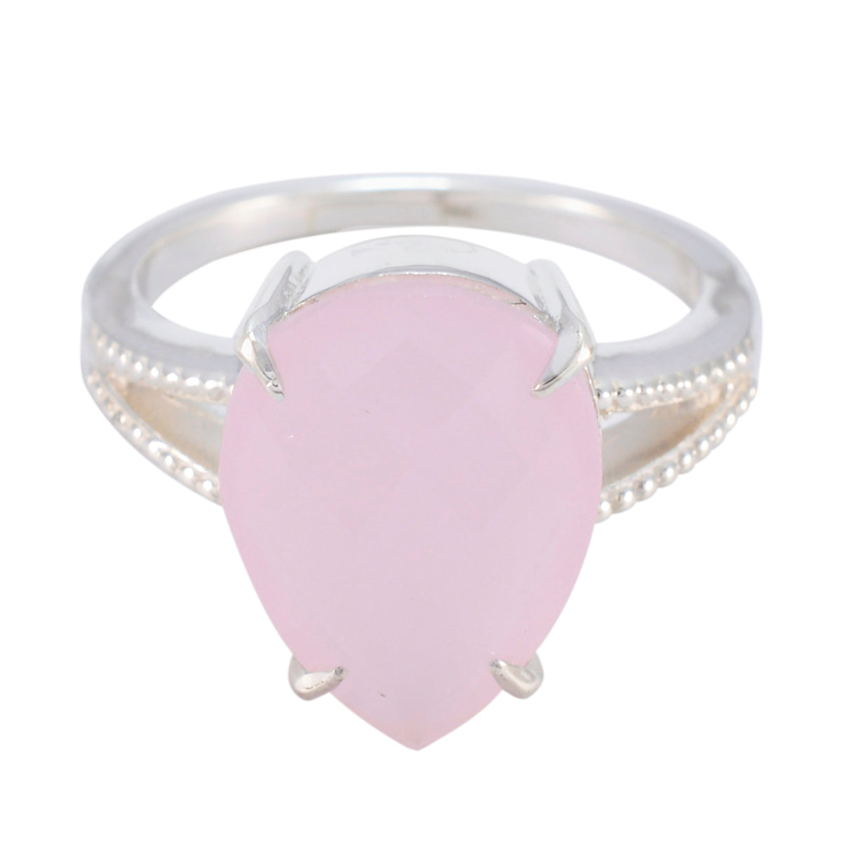 Tereza pink solitaire engagement ring with pear-shaped pink stone and silver band