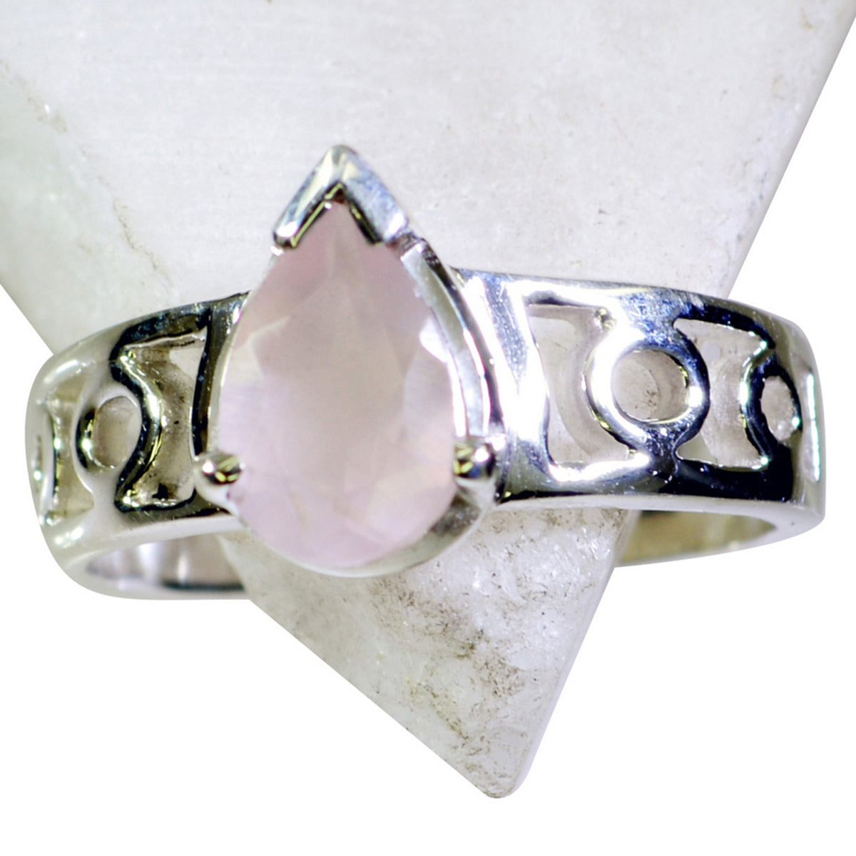 Ayesha Pink Solitaire Gemstone Ring with Sterling Silver Rose Quartz Pink
