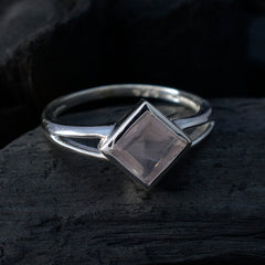 Aisha Pink Solitaire Ring Sterling Silver Square Gem