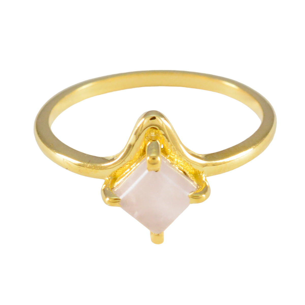 Kristine Pink Solitaire Ring for Women Gold Plated Rose Quartz Pink