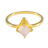 Kristine Pink Solitaire Ring for Women Gold Plated Rose Quartz Pink