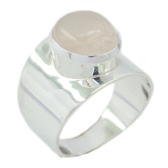 Scarlett pink solitaire ring for women with wide silver band and smooth oval pink stone