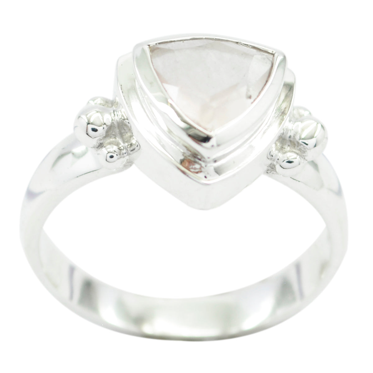 Julieta pink solitaire ring for women with a triangular pink stone set in silver band