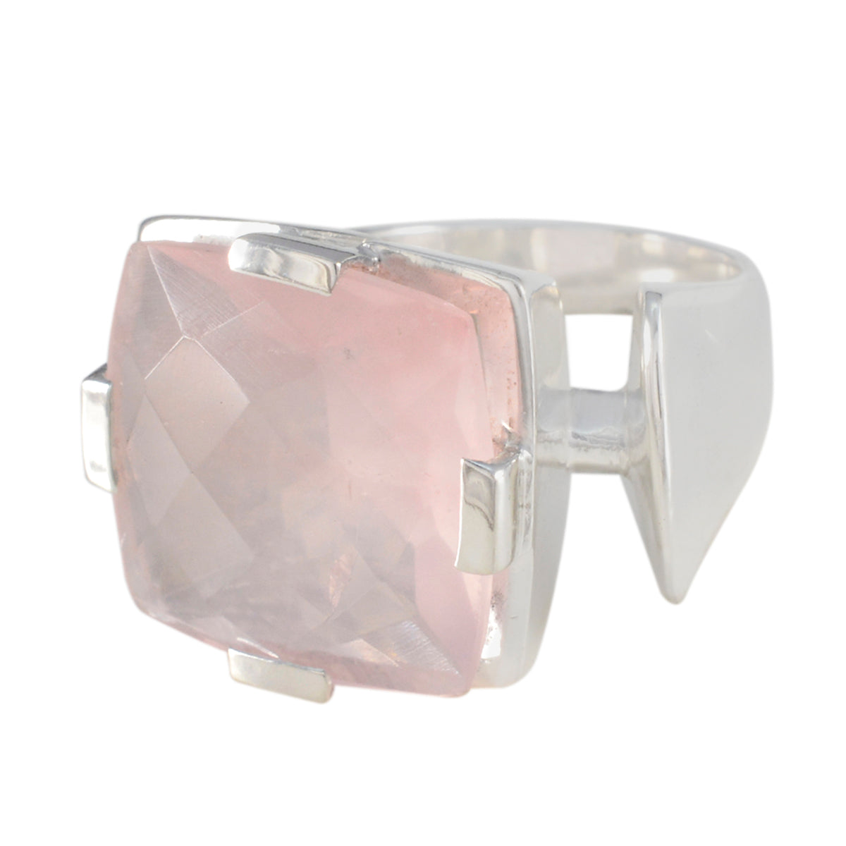 Amelia Pink Solitaire Ring Jewelry with Sterling Silver Rose Quartz Pink
