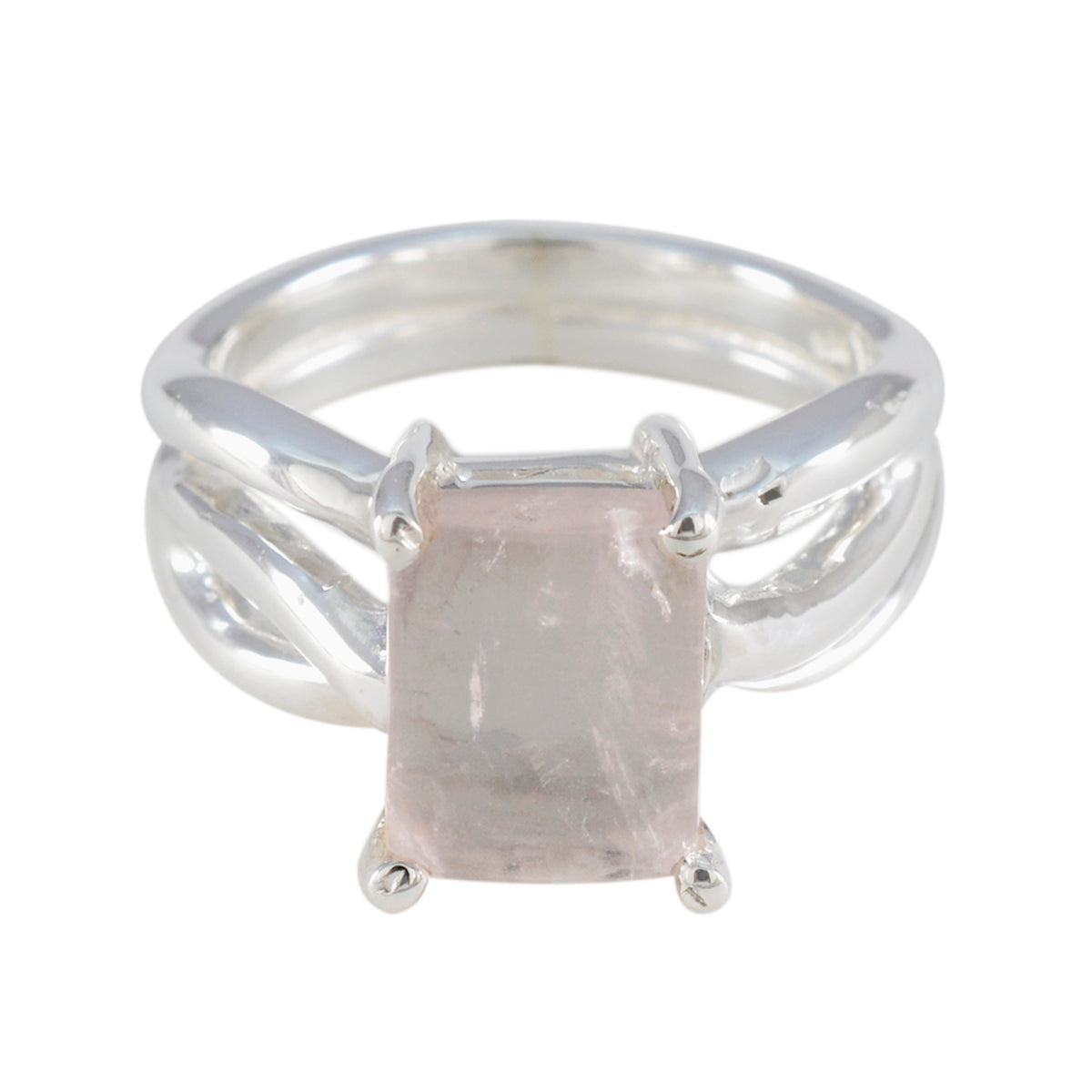 Laura Pink Solitaire Ring with Elegant Silver Band Rose Quartz Pink