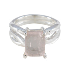 Laura Pink Solitaire Ring with Elegant Silver Band Rose Quartz Pink