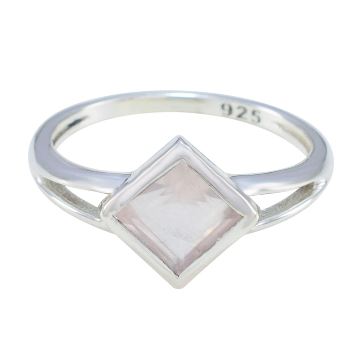 Aisha Pink Solitaire Ring Sterling Silver Square Gem Rose Quartz Pink