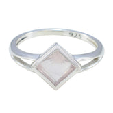Aisha Pink Solitaire Ring Sterling Silver Square Gem Rose Quartz Pink