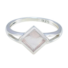 Aisha Pink Solitaire Ring Sterling Silver Square Gem Rose Quartz Pink