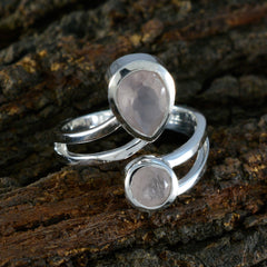 Josephine sterling silver pink toi et moi ring with pear and round rose quartz stones open double band