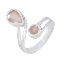 Josephine pink toi et moi ring sterling silver open band with pear and round rose quartz gemstones