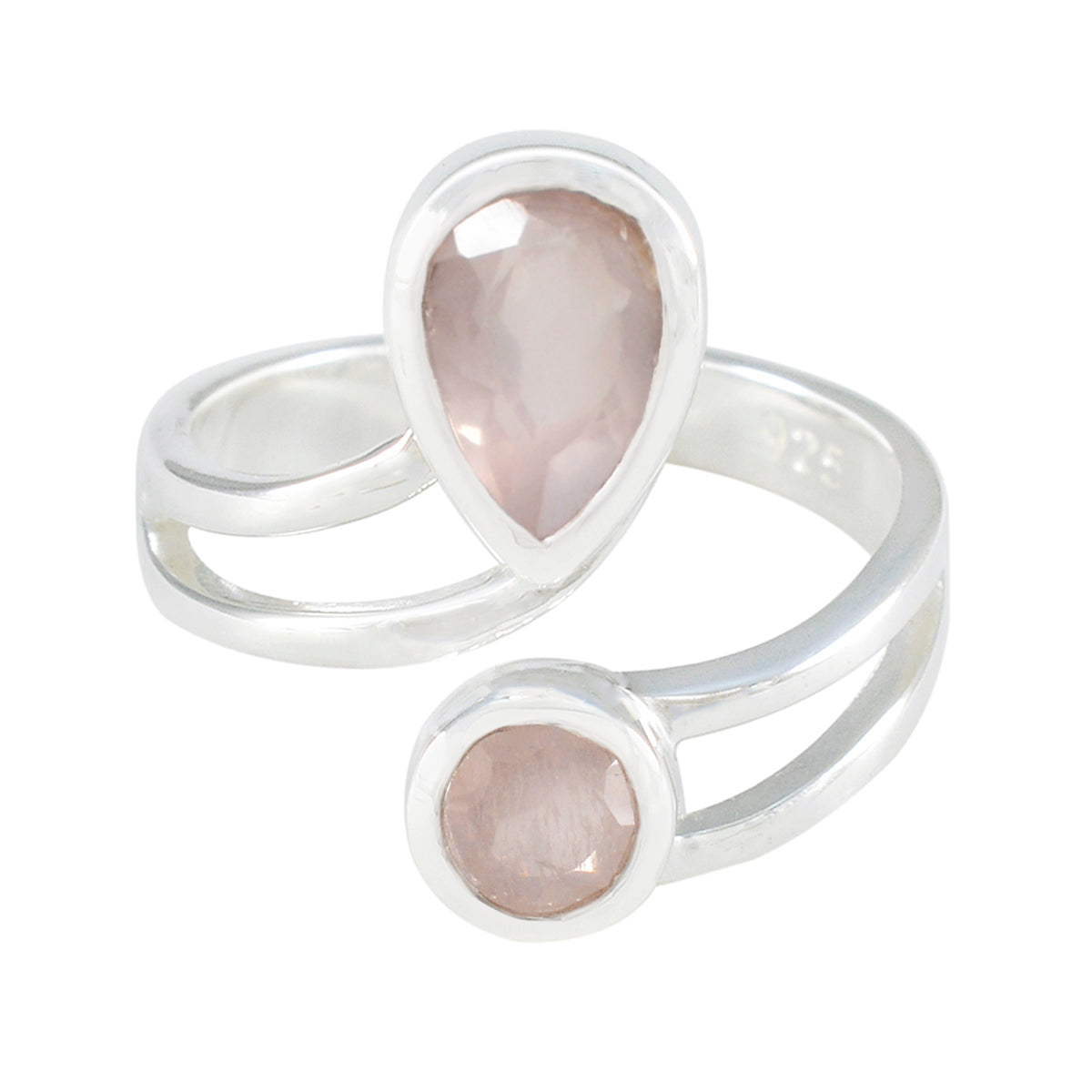 Josephine sterling silver pink toi et moi ring with pear and round rose quartz stones