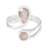Josephine sterling silver pink toi et moi ring with pear and round rose quartz stones