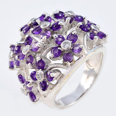 Isadora sterling silver purple floral gemstone ring with clustered amethyst flowers and white accents