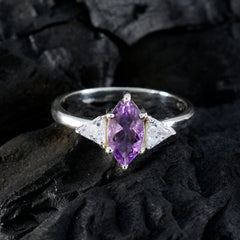Ha-eun purple gemstone fashion ring with marquise cut center stone and two clear side stones
