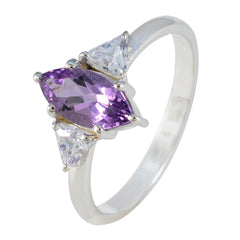 Ha-eun purple gemstone fashion ring with marquise cut purple stone and clear side stones in silver band