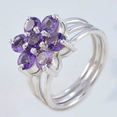 Alejandra Purple Gemstone Floral Ring in Silver