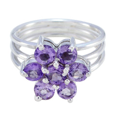 Alejandra Purple Gemstone Floral Ring in Silver Amethyst Purple