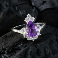 Xiu Purple Gemstone Halo Ring with Pear Cut Amethyst