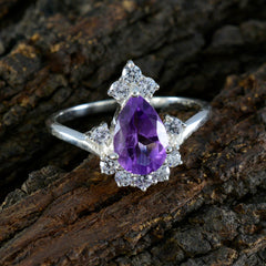 Xiu Purple Gemstone Halo Ring with Pear Cut Amethyst