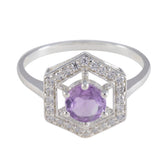 Lucia Purple Gemstone Halo Ring with Silver Hexagon Design Amethyst Purple