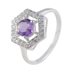 Lucia Purple Gemstone Halo Ring with Silver Hexagon Design