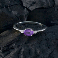 Ayaka Purple Gemstone Halo Ring with Silver Band