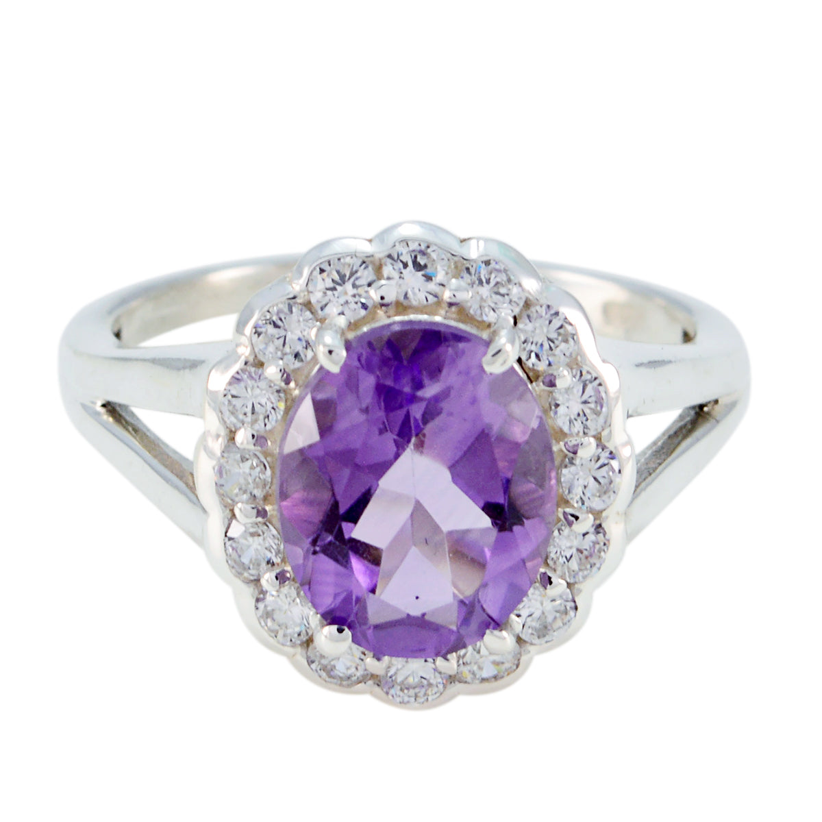 Araya Purple Gemstone Halo Ring with Silver Band Amethyst Purple