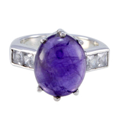 Bianca Purple Gemstone Halo Ring with Silver Band Amethyst Purple