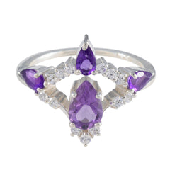 Siti Purple Gemstone Halo Ring with Silver Setting Amethyst Purple