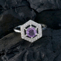 Lucia Purple Gemstone Halo Ring with Silver Hexagon Design
