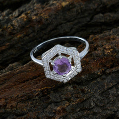 Lucia Purple Gemstone Halo Ring with Silver Hexagon Design