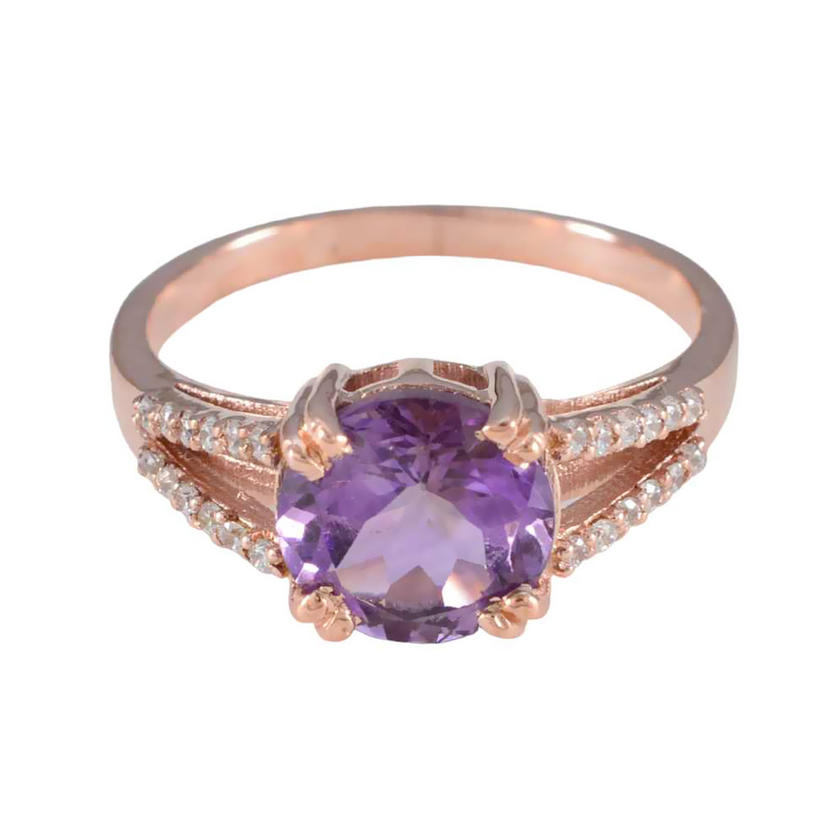 Aurora Purple Gemstone Halo Ring with Rose Gold Amethyst Purple