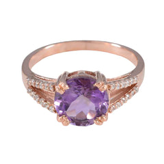 Aurora Purple Gemstone Halo Ring with Rose Gold Amethyst Purple
