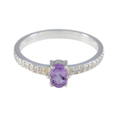 Luna Purple Gemstone Halo Ring with Sterling Silver Amethyst Purple