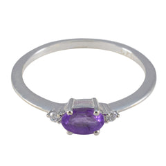 Ayaka Purple Gemstone Halo Ring with Silver Band Amethyst Purple