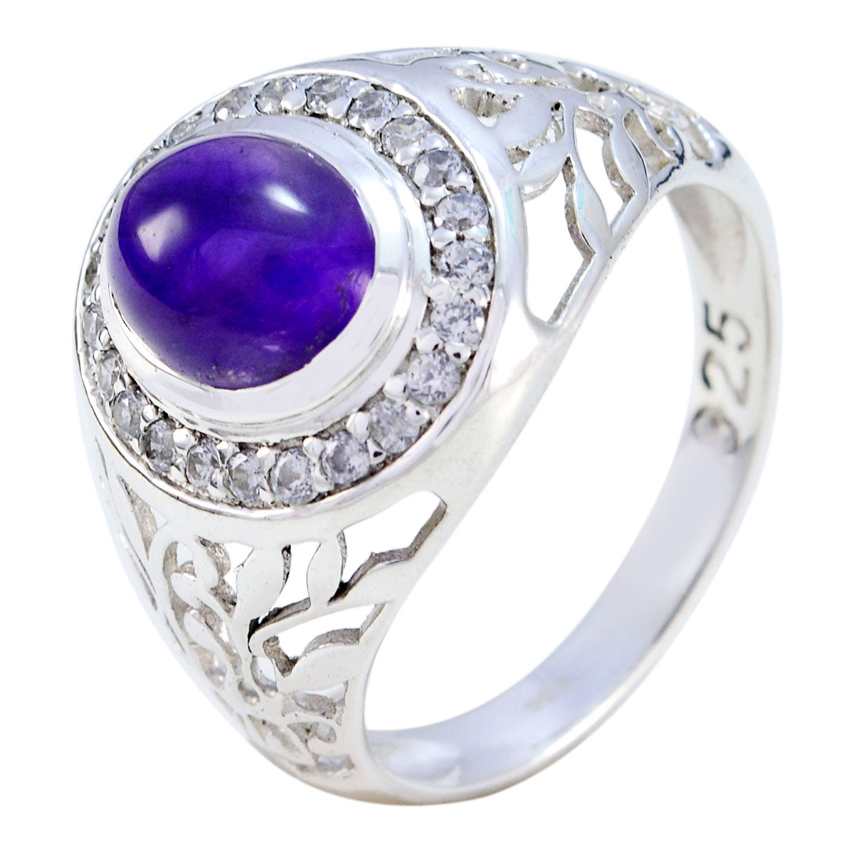 Luisa Purple Gemstone Halo Ring in Sterling Silver Amethyst Purple