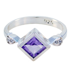 Meera Purple Gemstone Halo Ring Sterling Silver Amethyst Purple